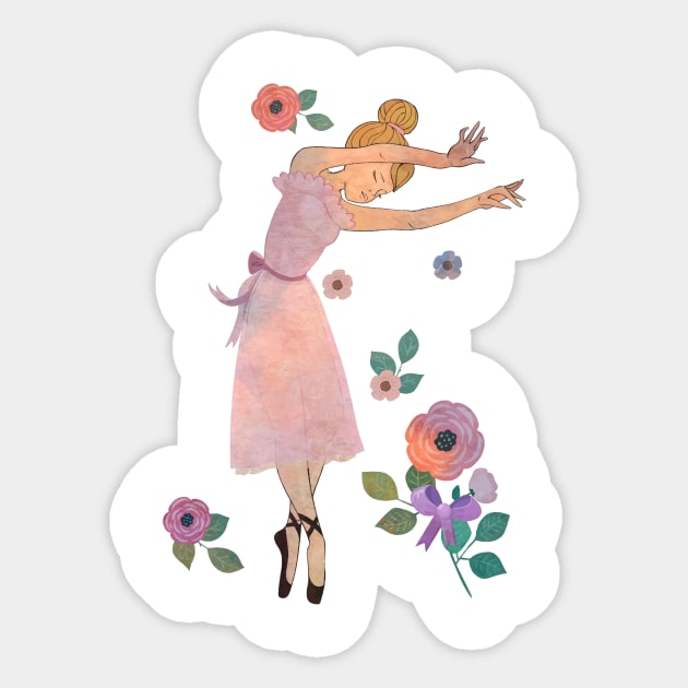 Swaying Ballet Dancer with Flowers Sticker by TNMGRAPHICS